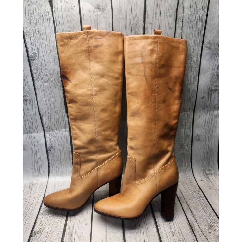 $695 Veronica Beard Vesper Natural Tan Leather Women's 8.5 M Knee-High Boots